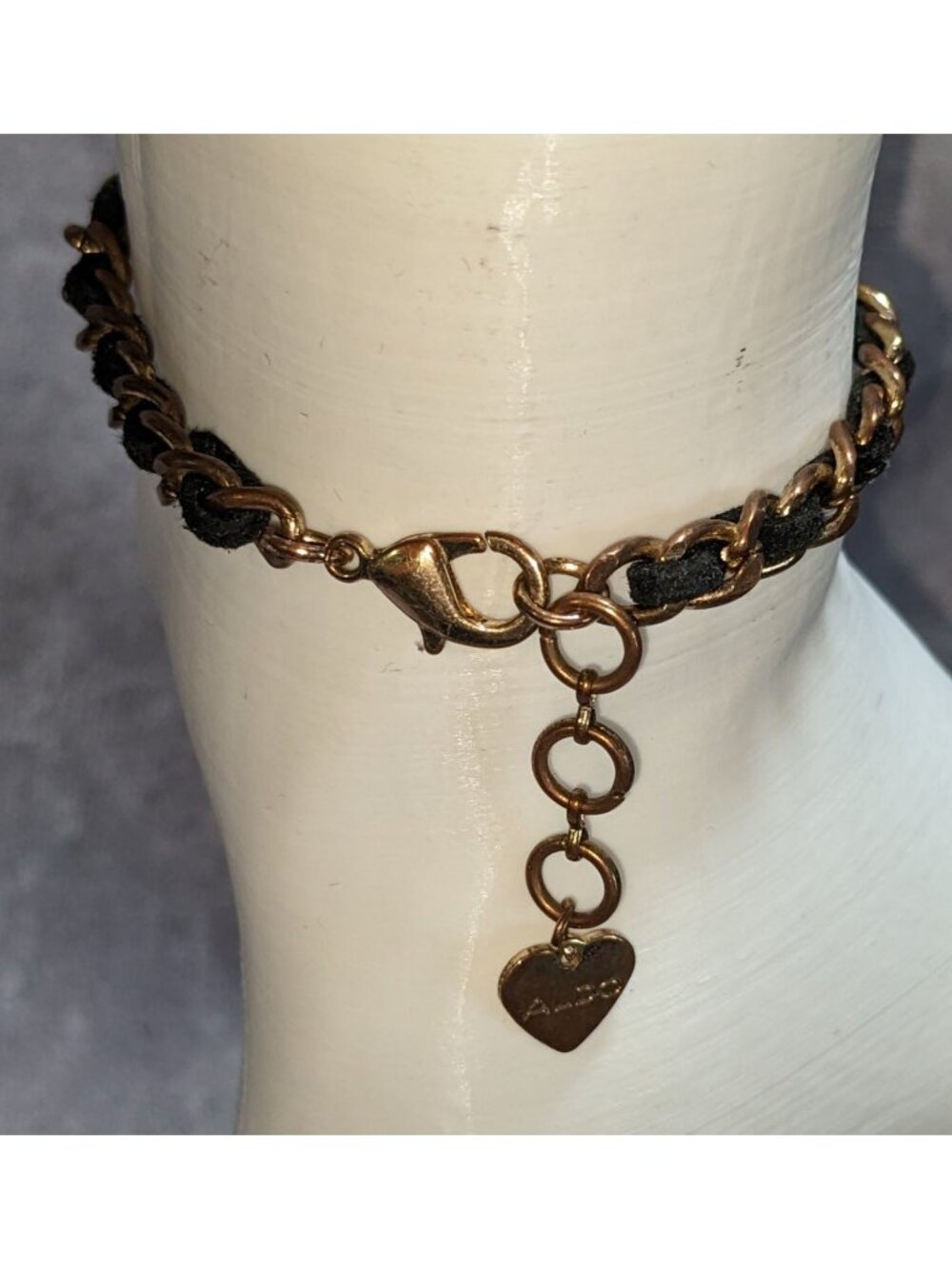 Edgy ALDO Black Suede Gold Tone Chain Woven Bracelet Adjustable Mixed Media Jewe